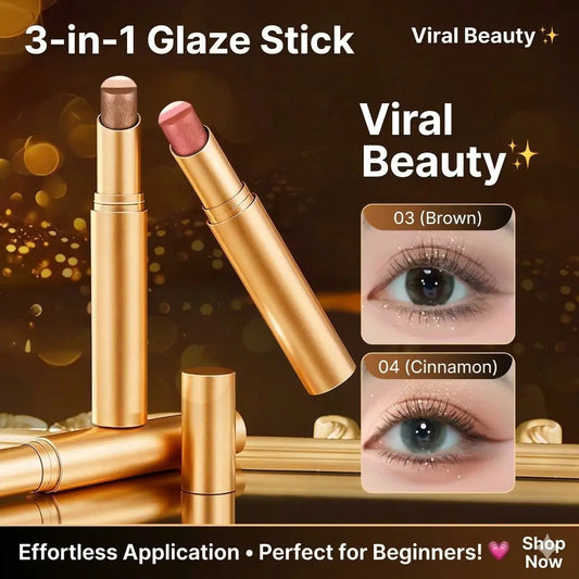 3 kaufen, 1 gratis – 3-Farben Lidschatten-Stift, neue langanhaltende & wasserfeste cremige Augenfarbe, tragbarer Glitzer-Lidschatten für Frauen, wischfest & langanhaltend, Schimmer-Lidschatten für Tag und Nacht (feines Schimmer-Braun-Orange)