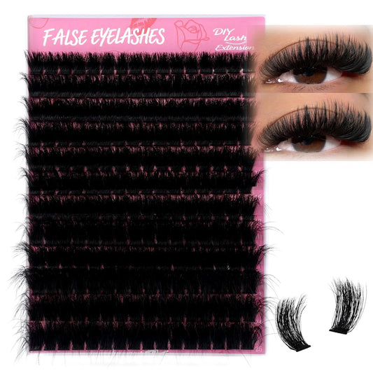 Flauschige Wimperncluster, dicke 280D-Volumen-Wimperncluster, 12-25 mm, wispy einzelne Wimpern, D-Curl-Cluster-Wimpernverlängerung, DIY-Wimpernverlängerung für Anfänger